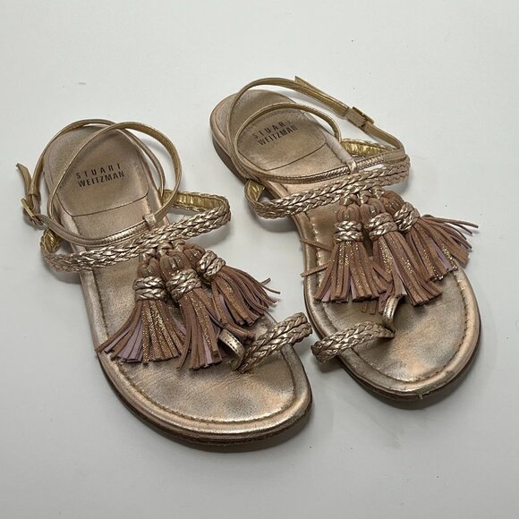 Stuart Weitzman flat gladiator sandals rose gold tassels 6M women - Picture 1 of 5